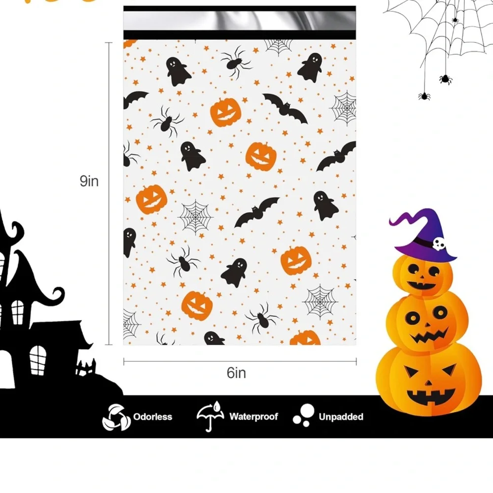 20 count 6x9 Halloween poly mailers bundle - plus mystery cards & stickers